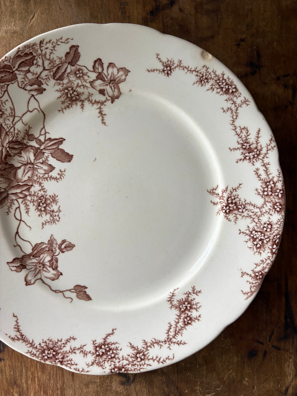 antique English brown transferware plates / set of 3 / instant plate wall display/ Clifford