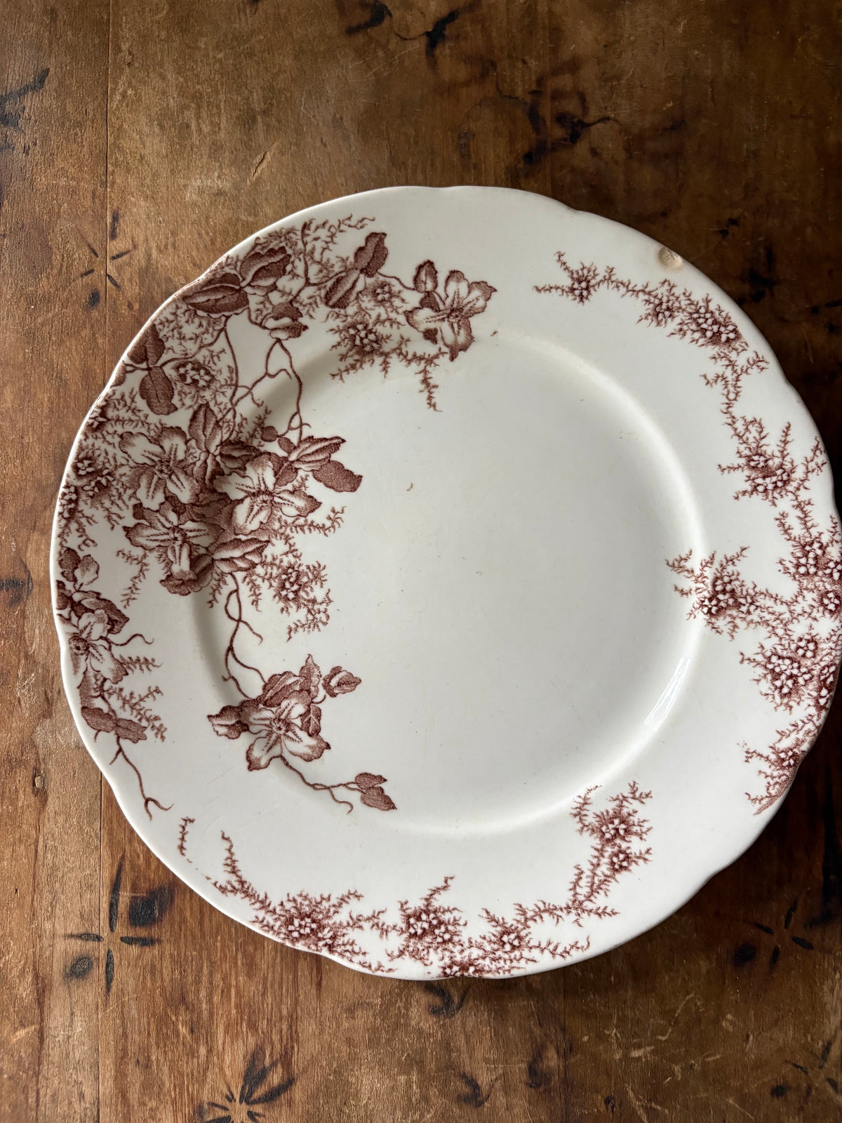 antique English brown transferware plates / set of 3 / instant plate wall display/ Clifford