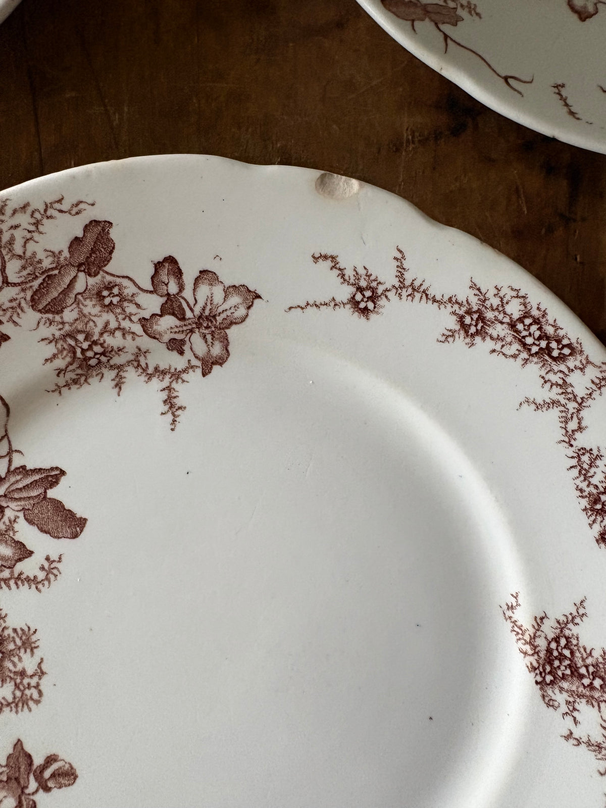 antique English brown transferware plates / set of 3 / instant plate wall display/ Clifford
