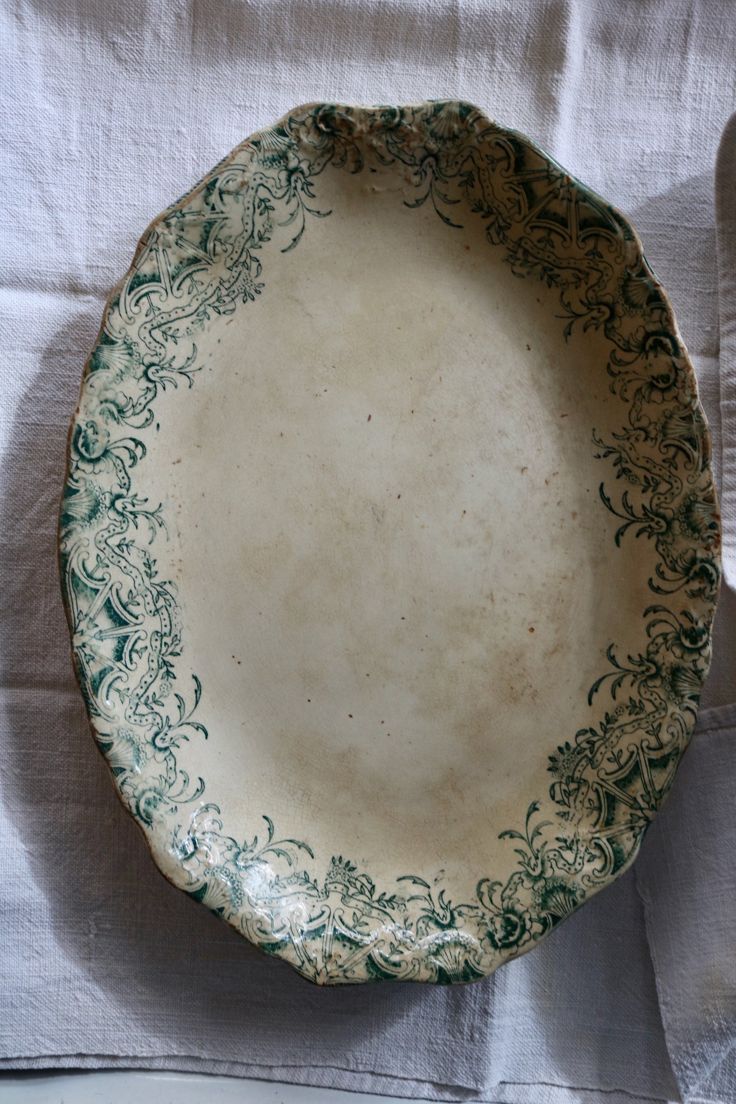 vintage green transfer pattern ironstone platter