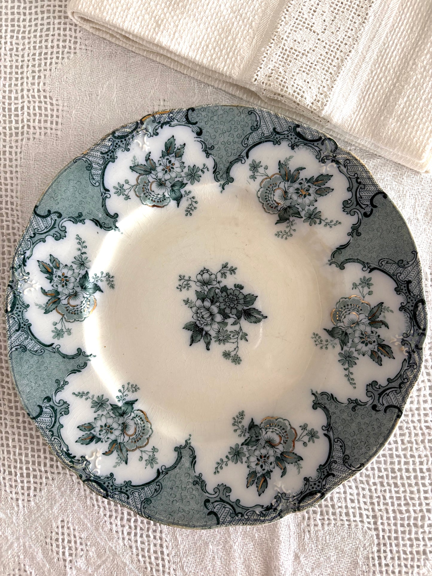 antique English Ridgways "Olga" teal blue transferware plate