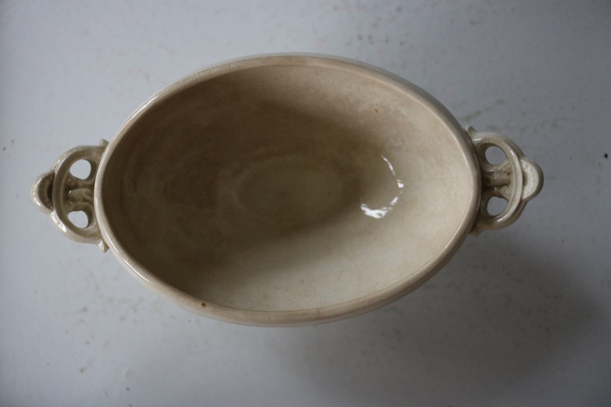 antique English ironstone footed bowl with handles Grindley & Co.