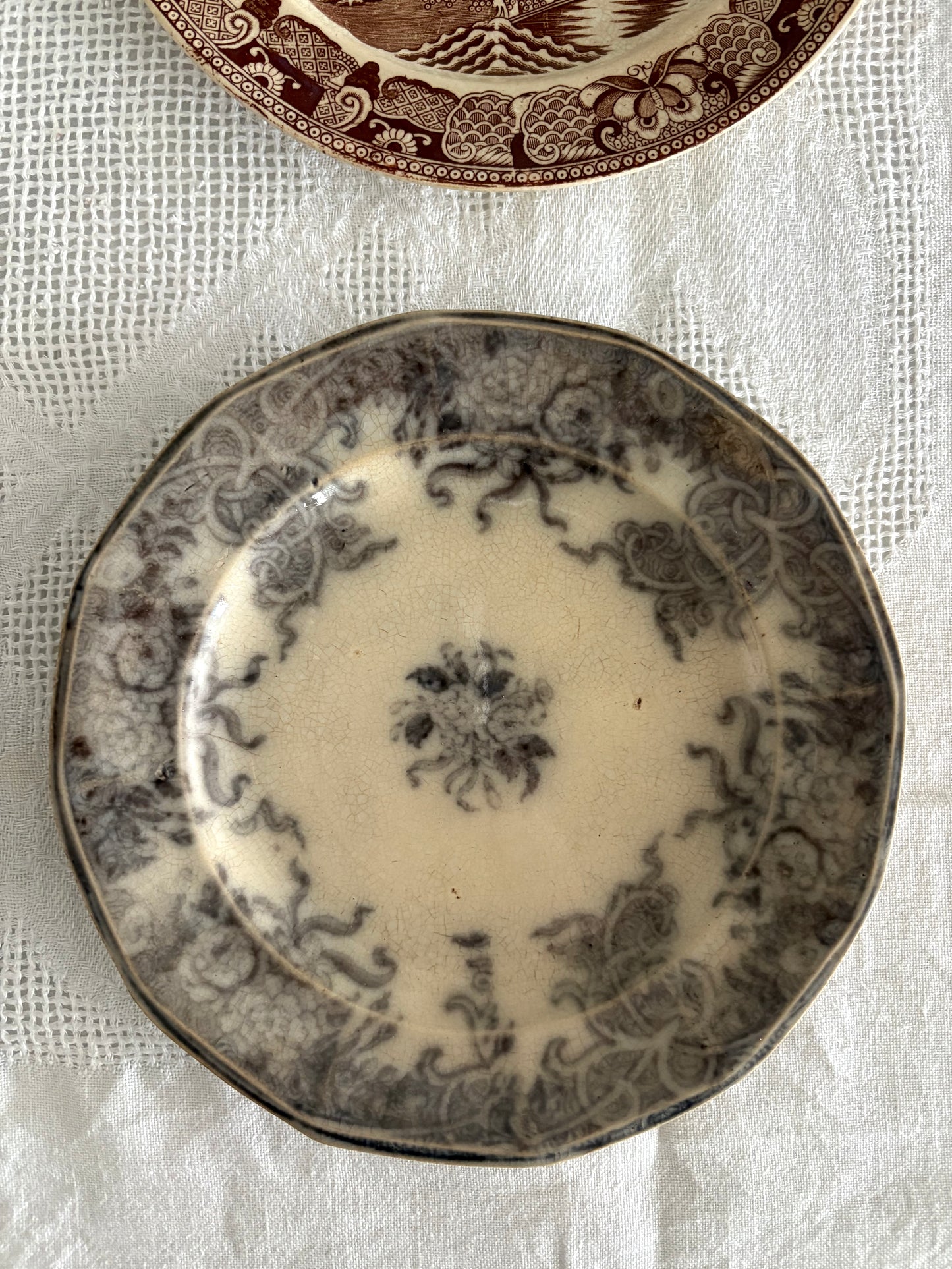 antique English mulberry flow transferware plate