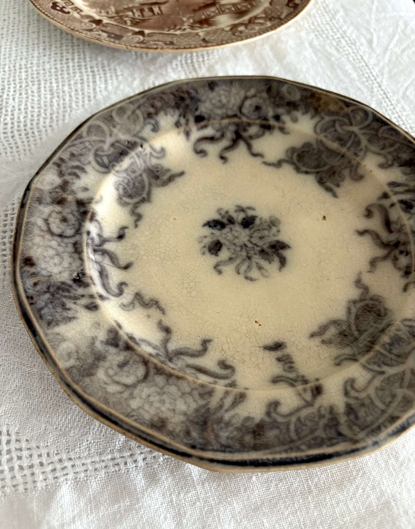 antique English mulberry flow transferware plate