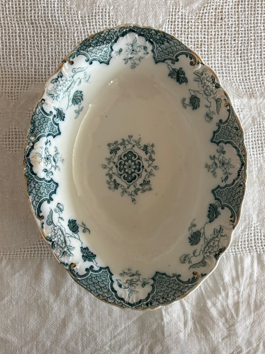 antique teal blue transferware serving dish - J & G Meakin 'Sevres'