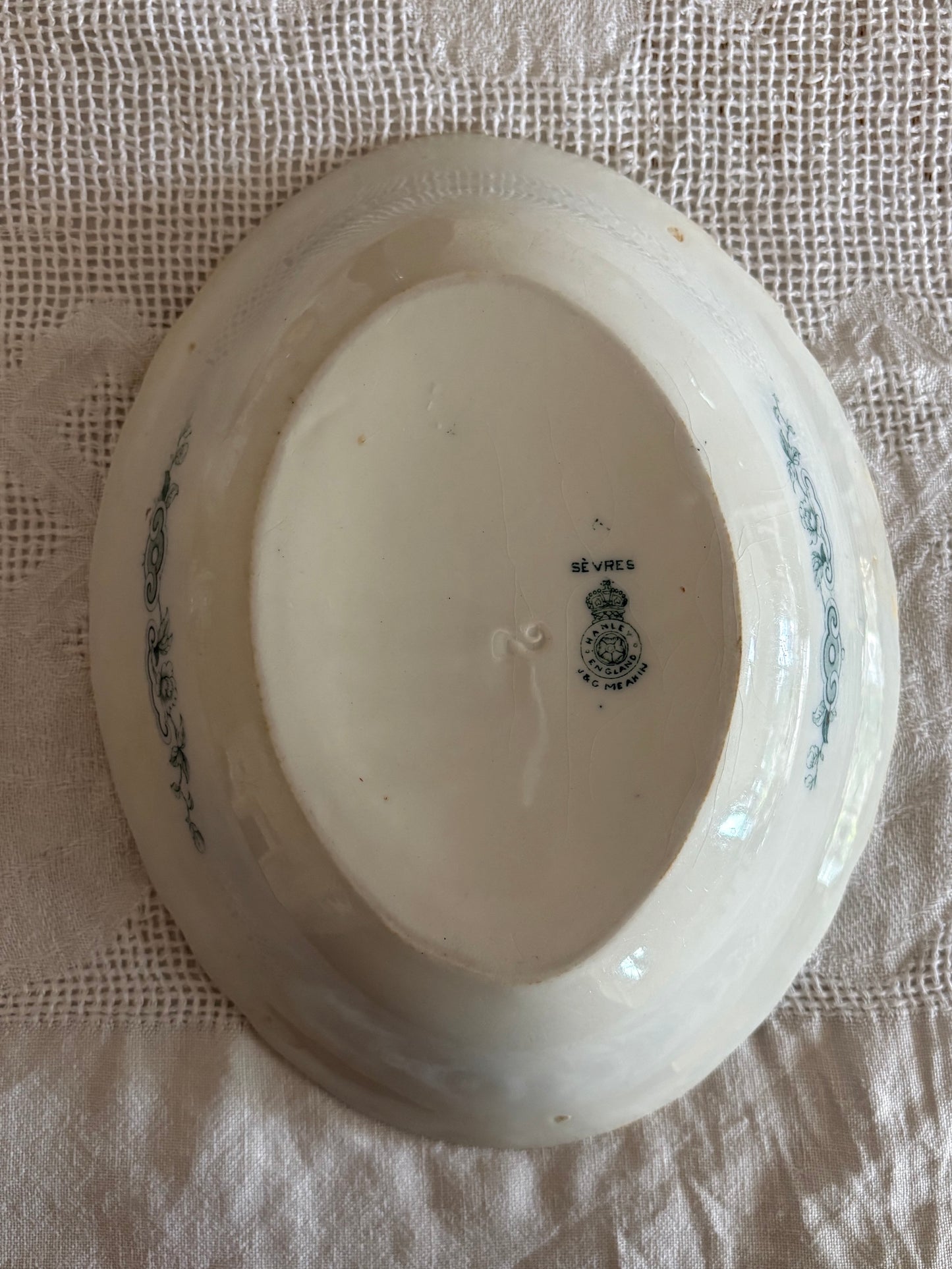 antique teal blue transferware serving dish - J & G Meakin 'Sevres'