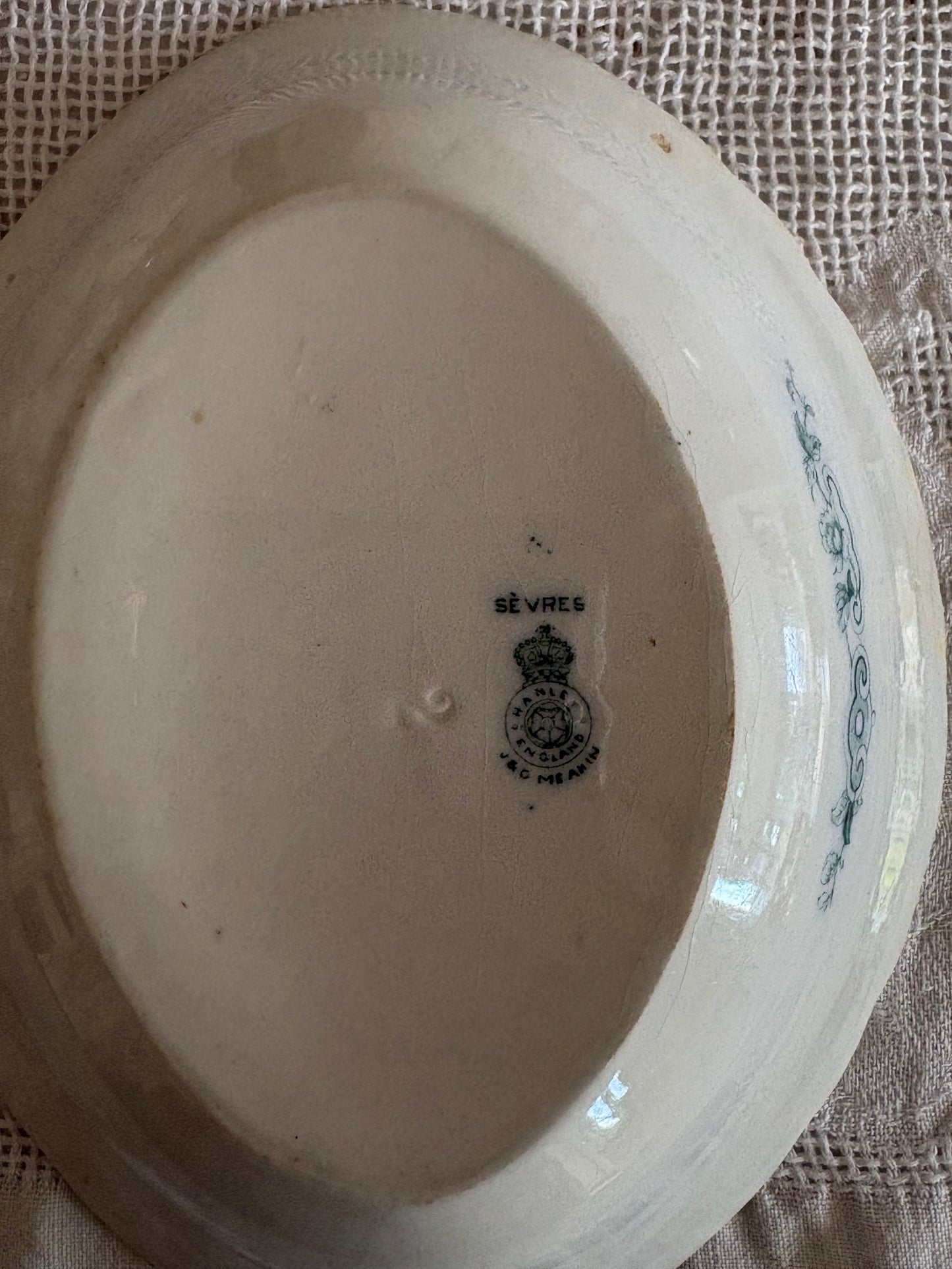 antique teal blue transferware serving dish - J & G Meakin 'Sevres'