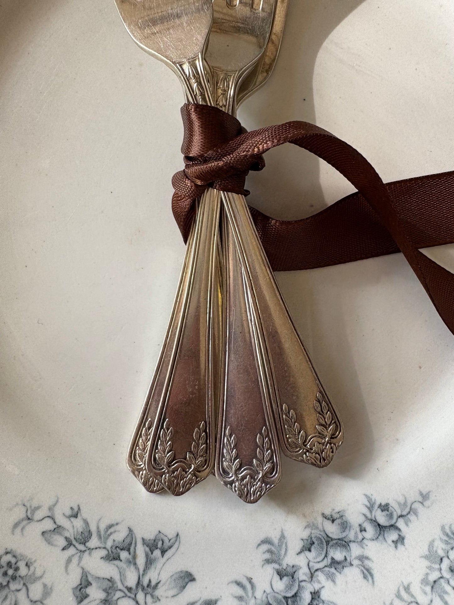 vintage English silver plate dessert or pastry forks, set of 5
