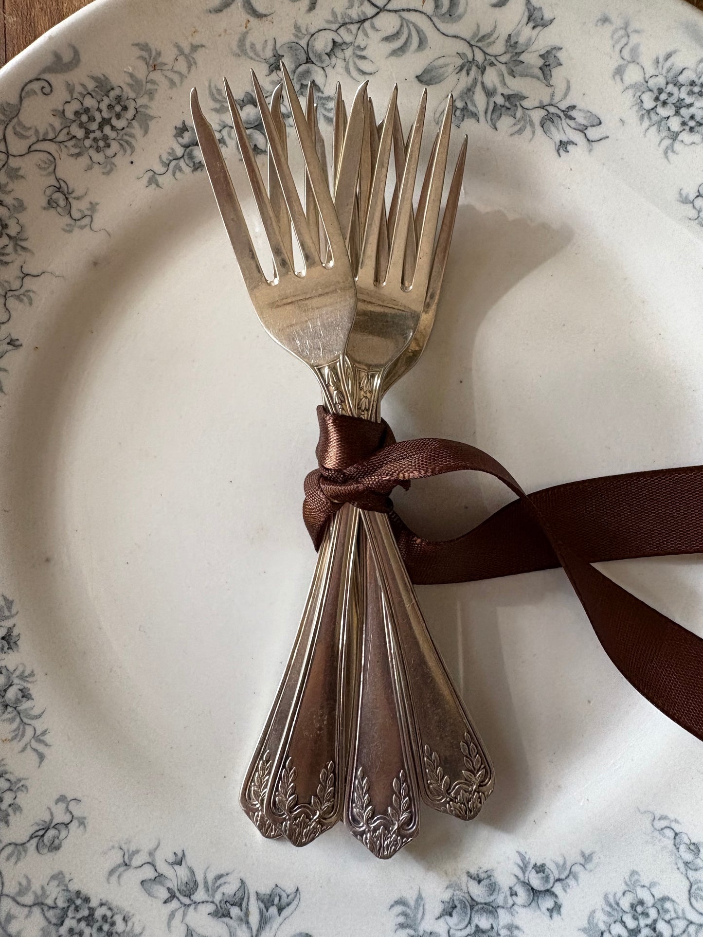 vintage English silver plate dessert or pastry forks, set of 5