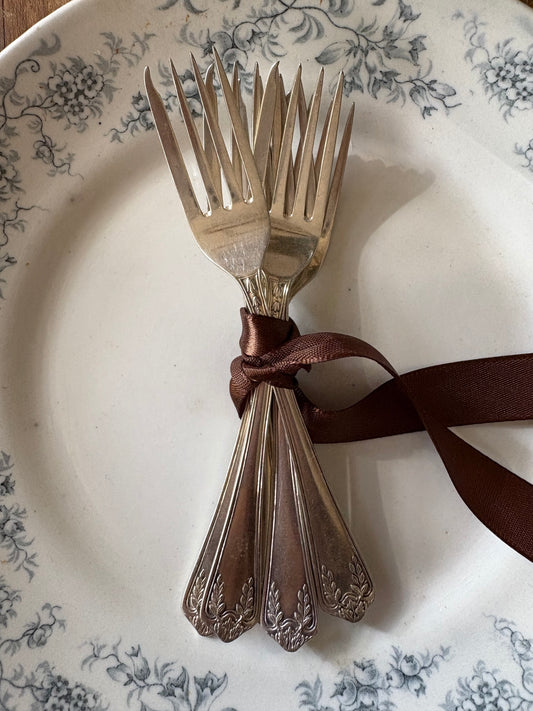 vintage English silver plate dessert or pastry forks, set of 5