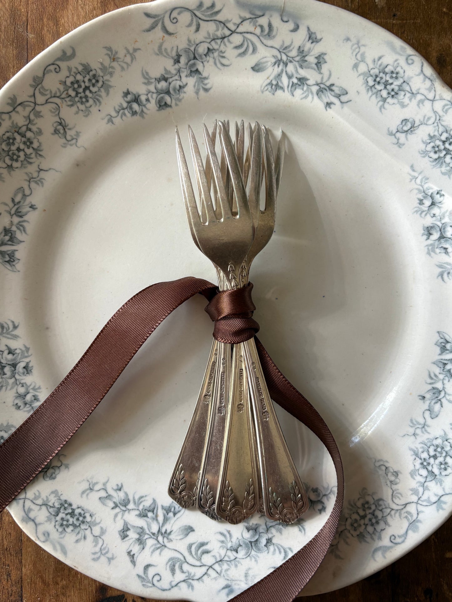 vintage English silver plate dessert or pastry forks, set of 5