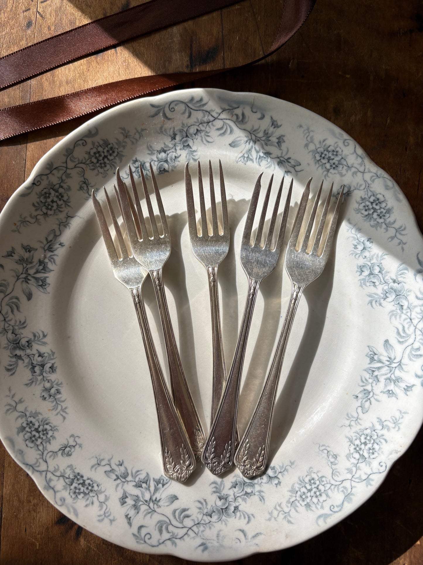 vintage English silver plate dessert or pastry forks, set of 5