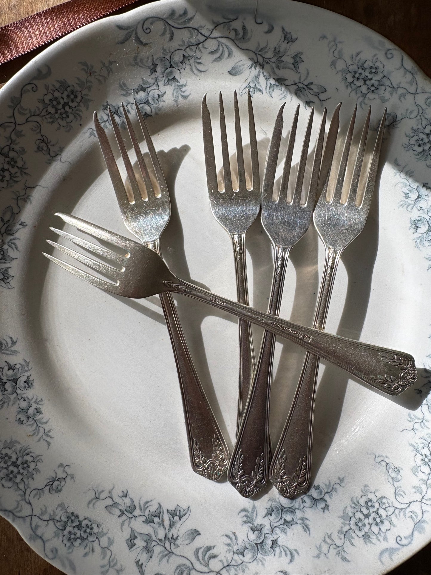 vintage English silver plate dessert or pastry forks, set of 5