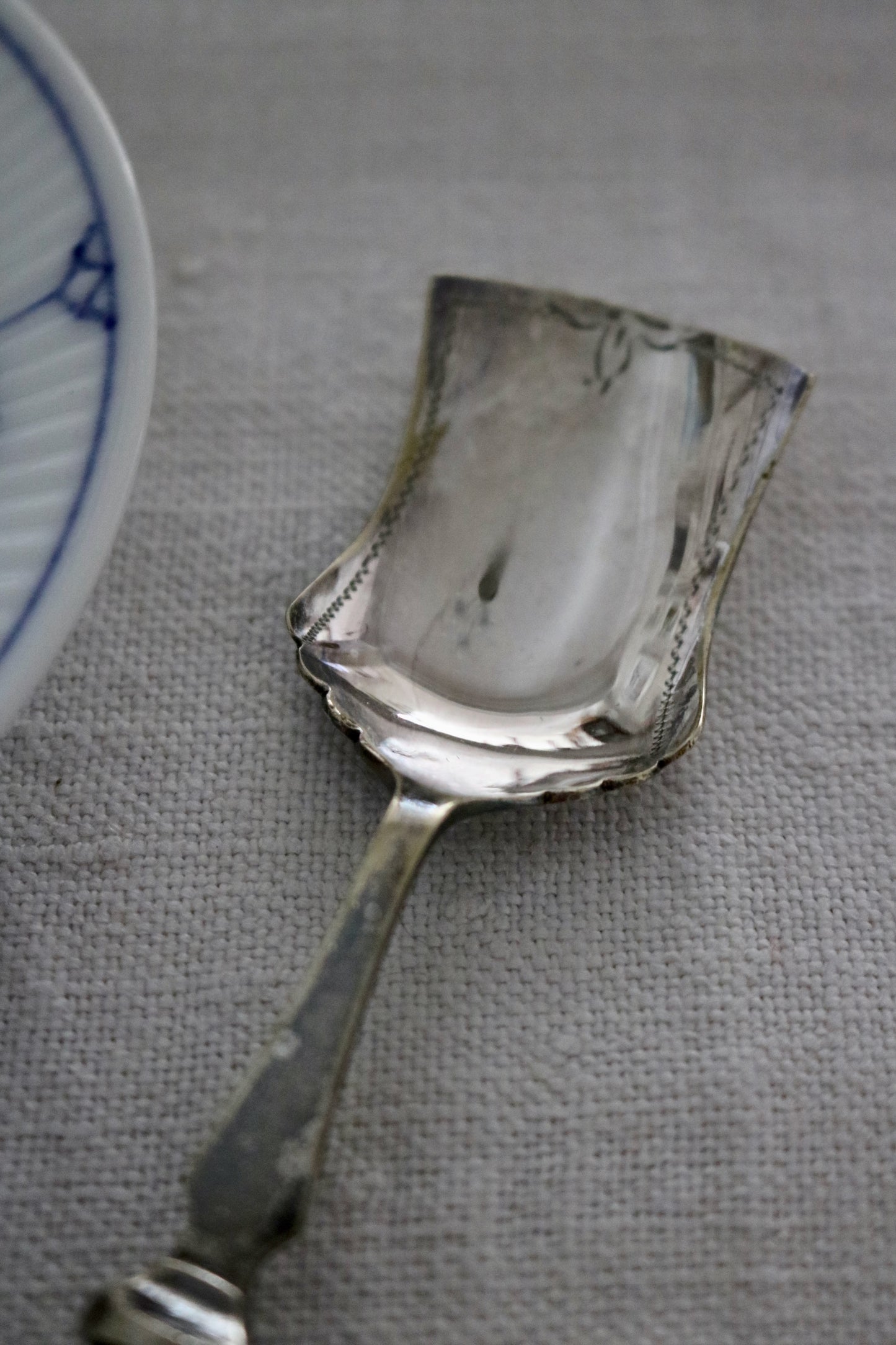 antique silver plate sugar spoon with mother of pearl handle