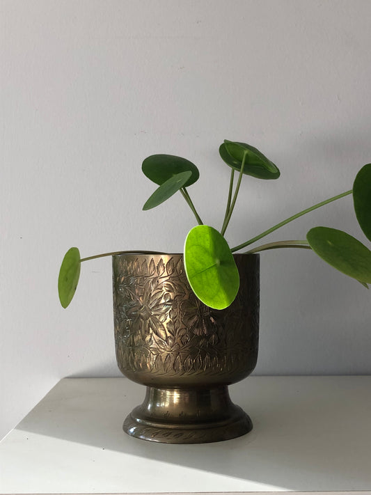 vintage etched brass pot