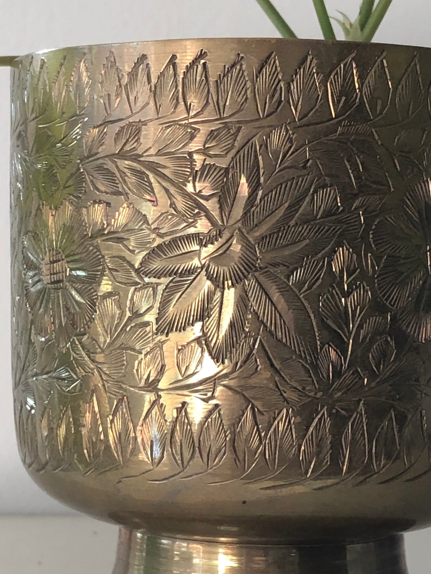vintage etched brass pot