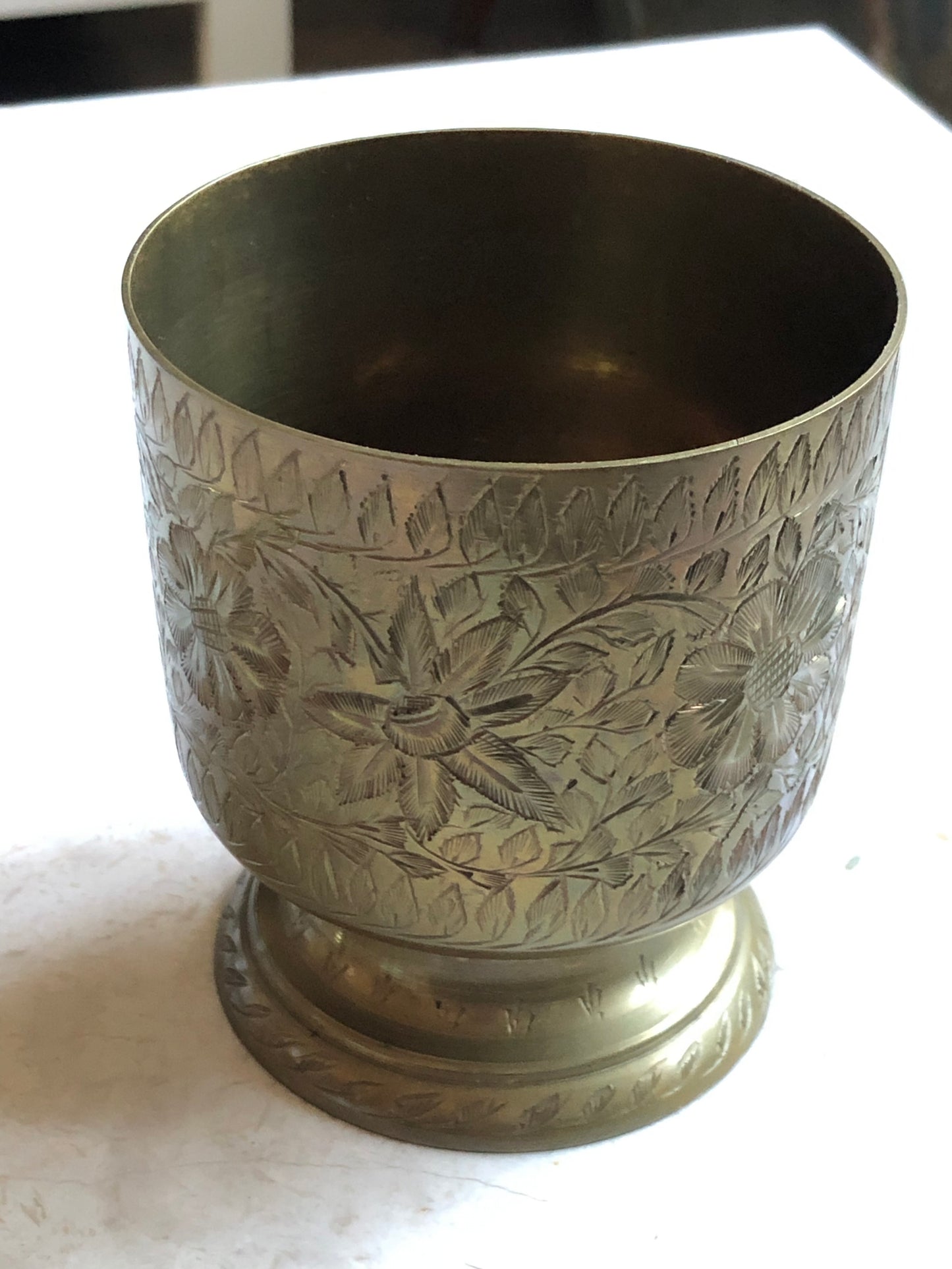 vintage etched brass pot