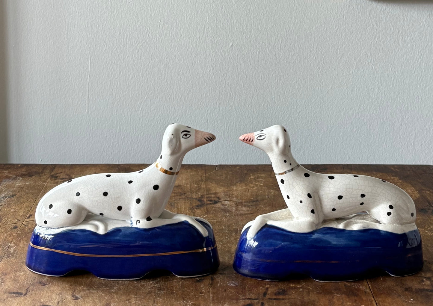 vintage Staffordshire Dalmation mantel dogs, set of 2
