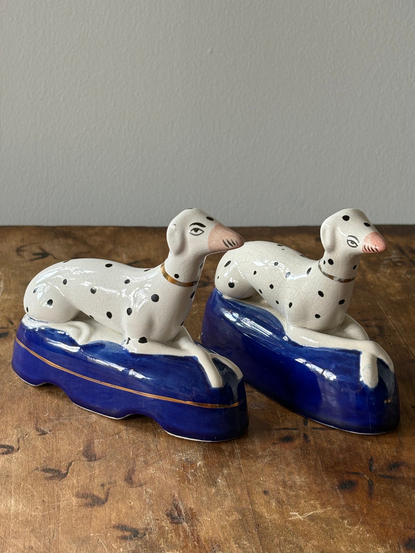 vintage Staffordshire Dalmation mantel dogs, set of 2