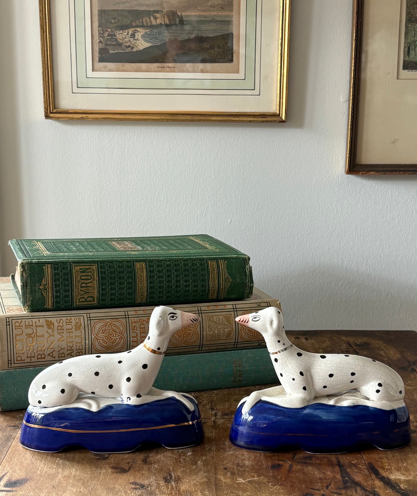 vintage Staffordshire Dalmation mantel dogs, set of 2