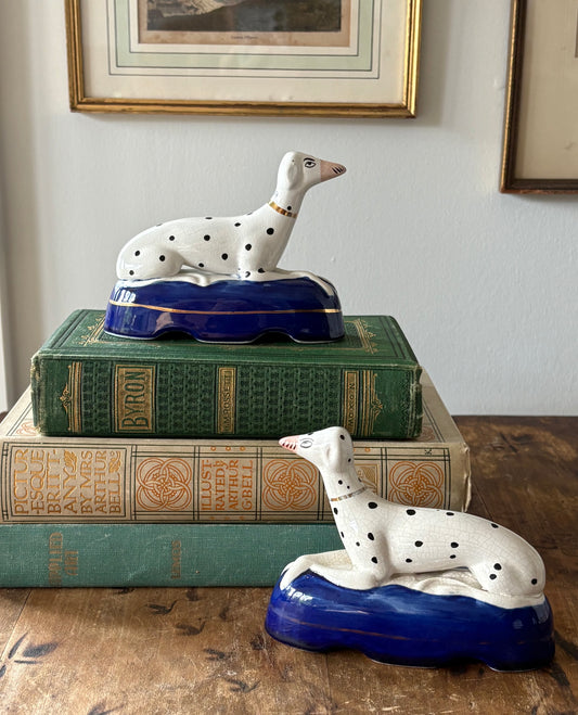 vintage Staffordshire Dalmation mantel dogs, set of 2