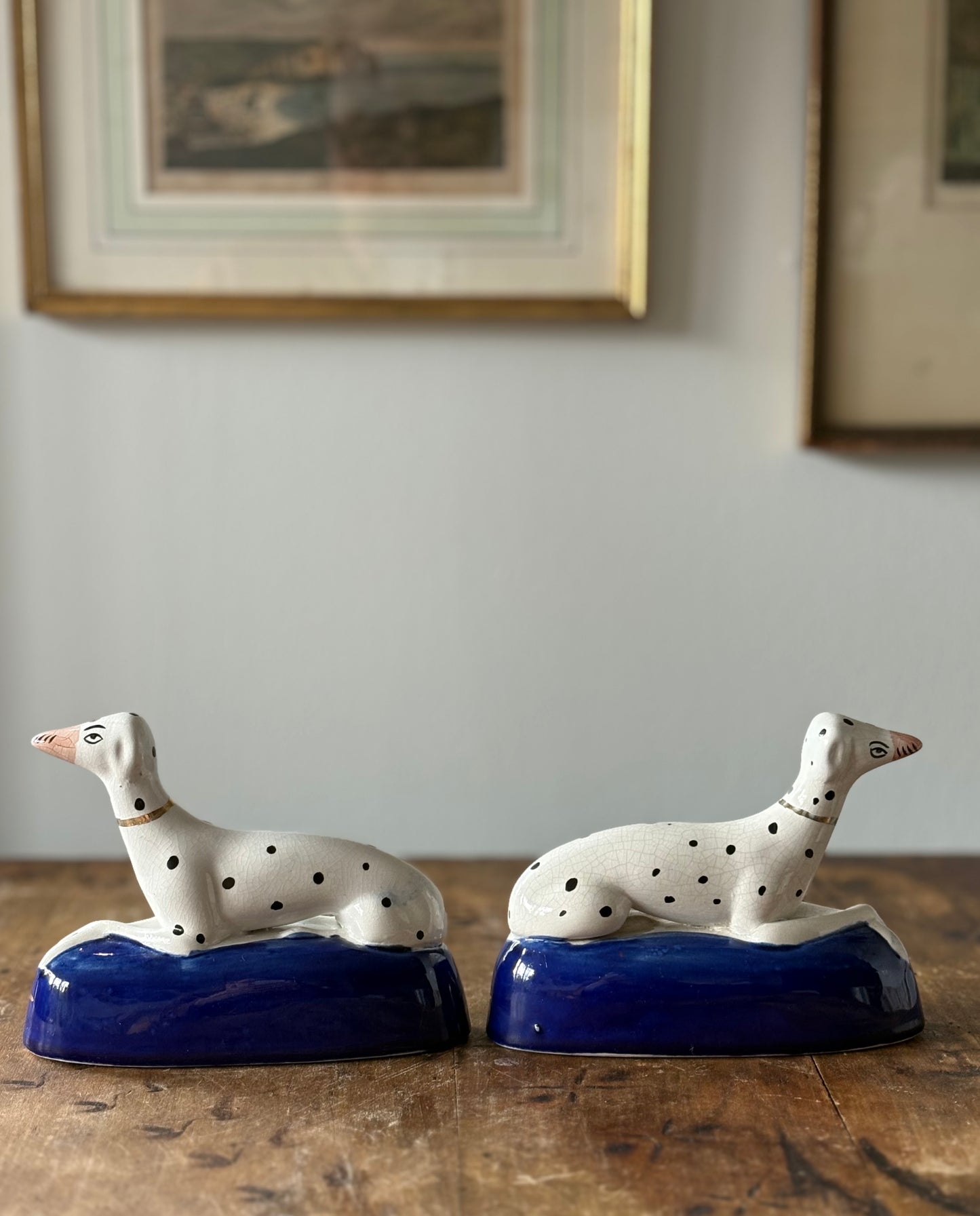 vintage Staffordshire Dalmation mantel dogs, set of 2
