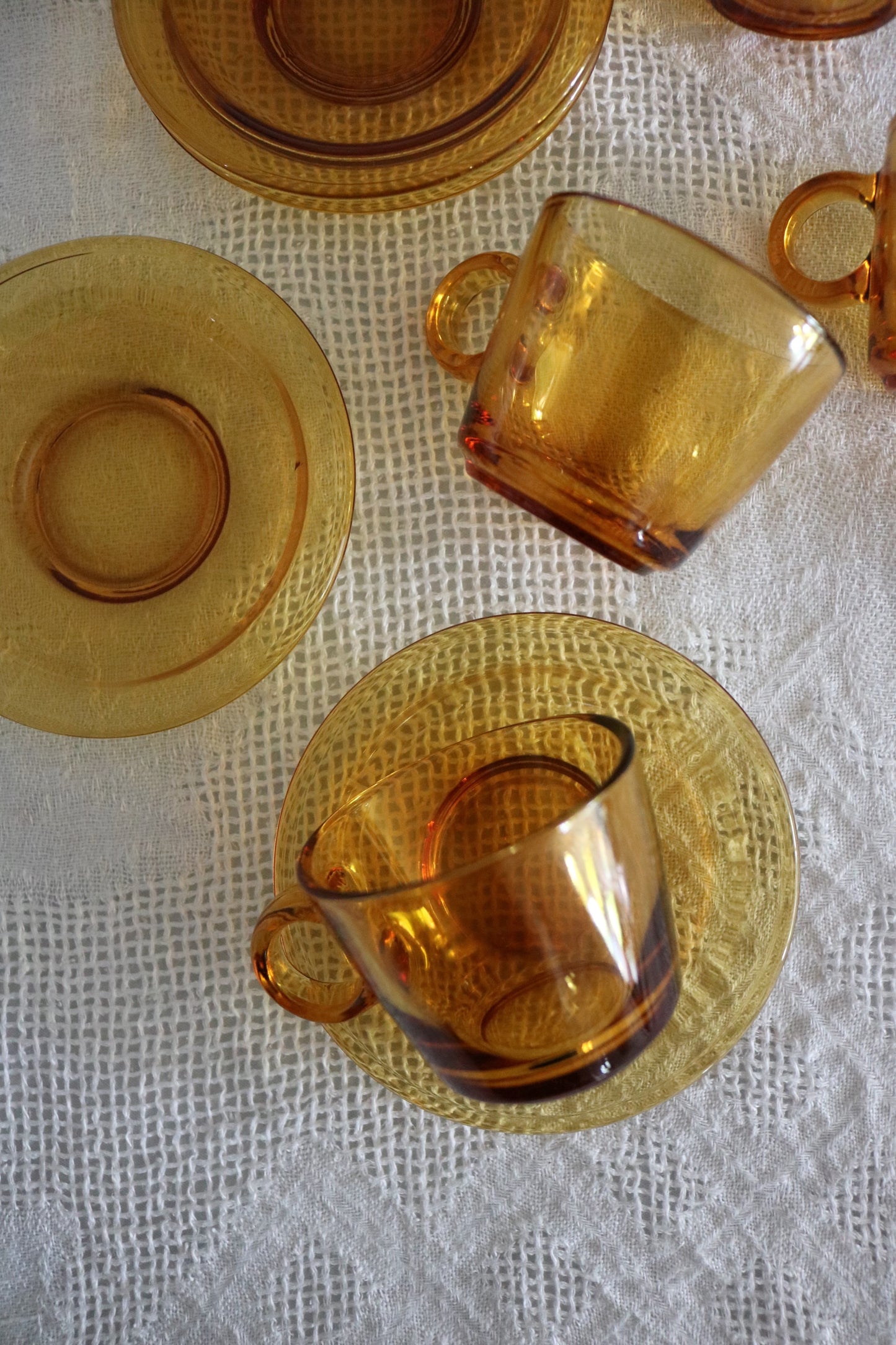 French Vereco amber glass espresso cups, set of 4