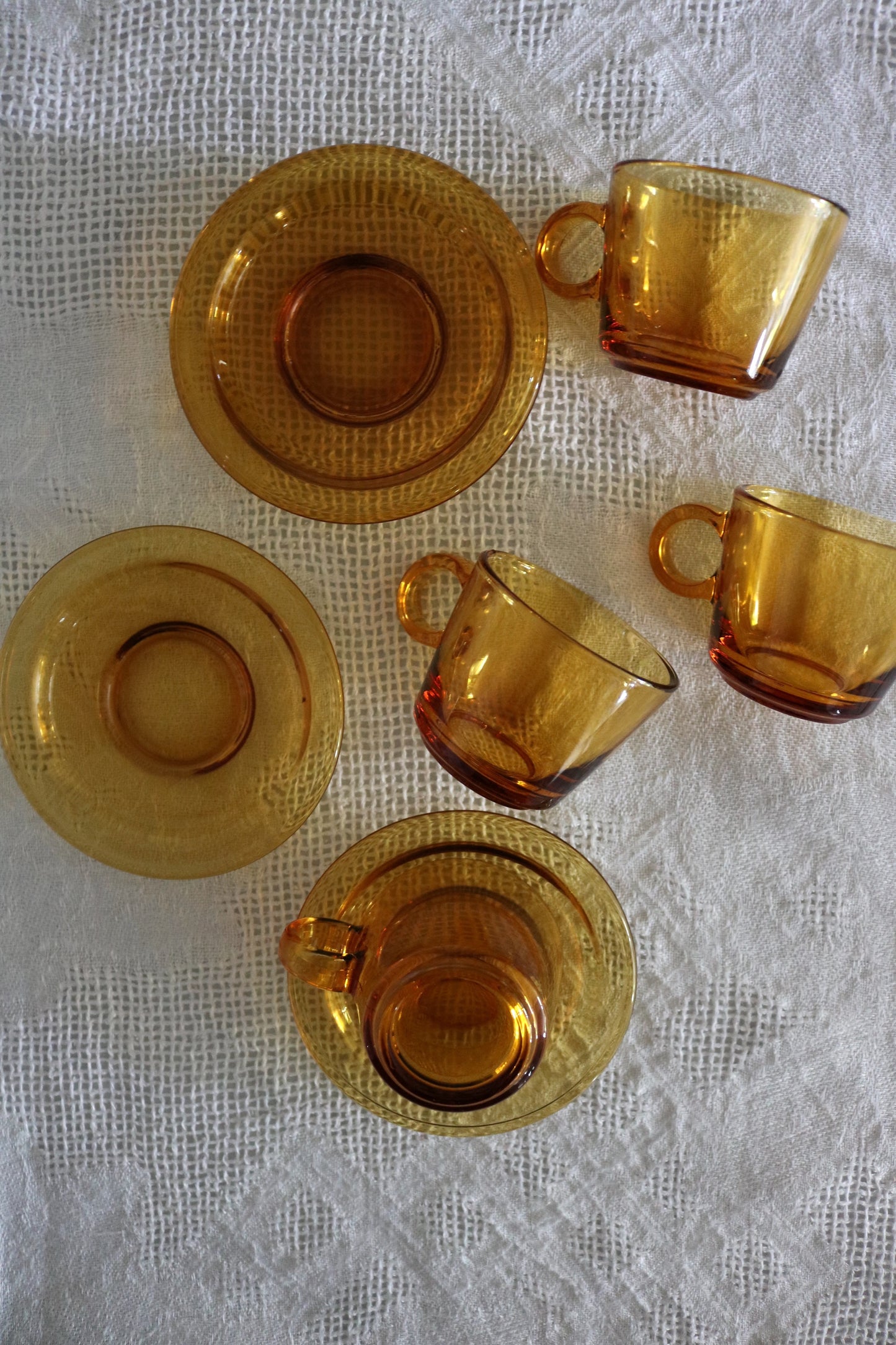 French Vereco amber glass espresso cups, set of 4