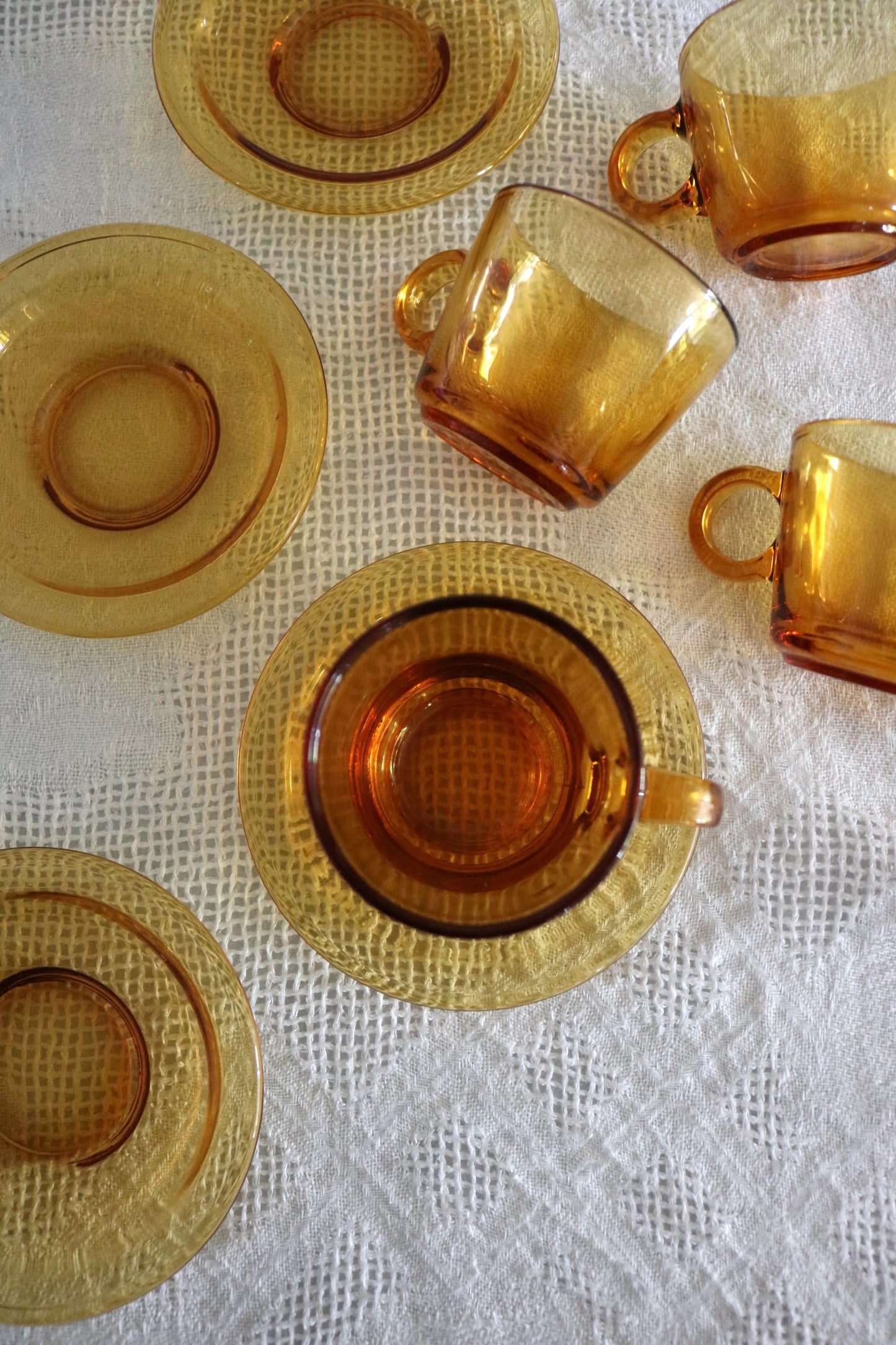 French Vereco amber glass espresso cups, set of 4