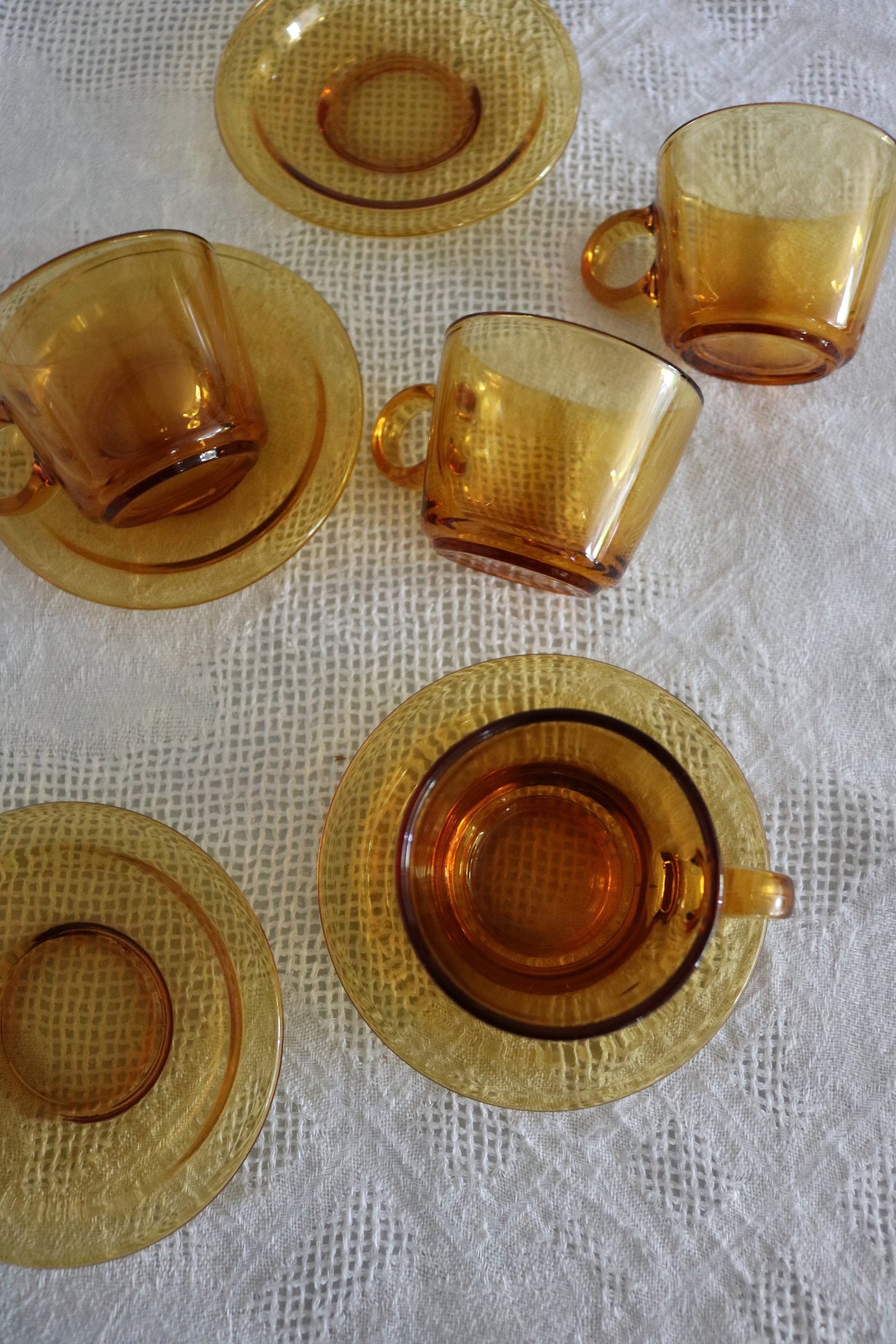 French Vereco amber glass espresso cups, set of 4