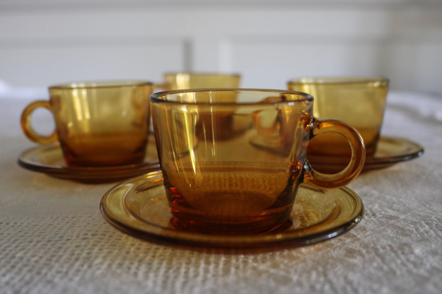 French Vereco amber glass espresso cups, set of 4