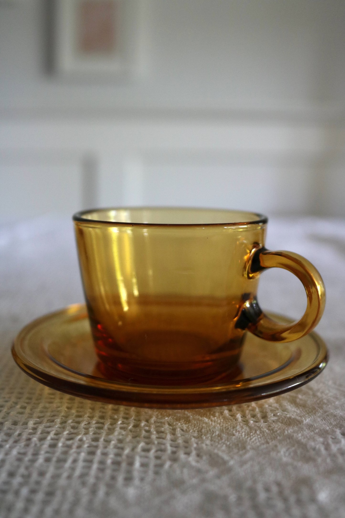 French Vereco amber glass espresso cups, set of 4