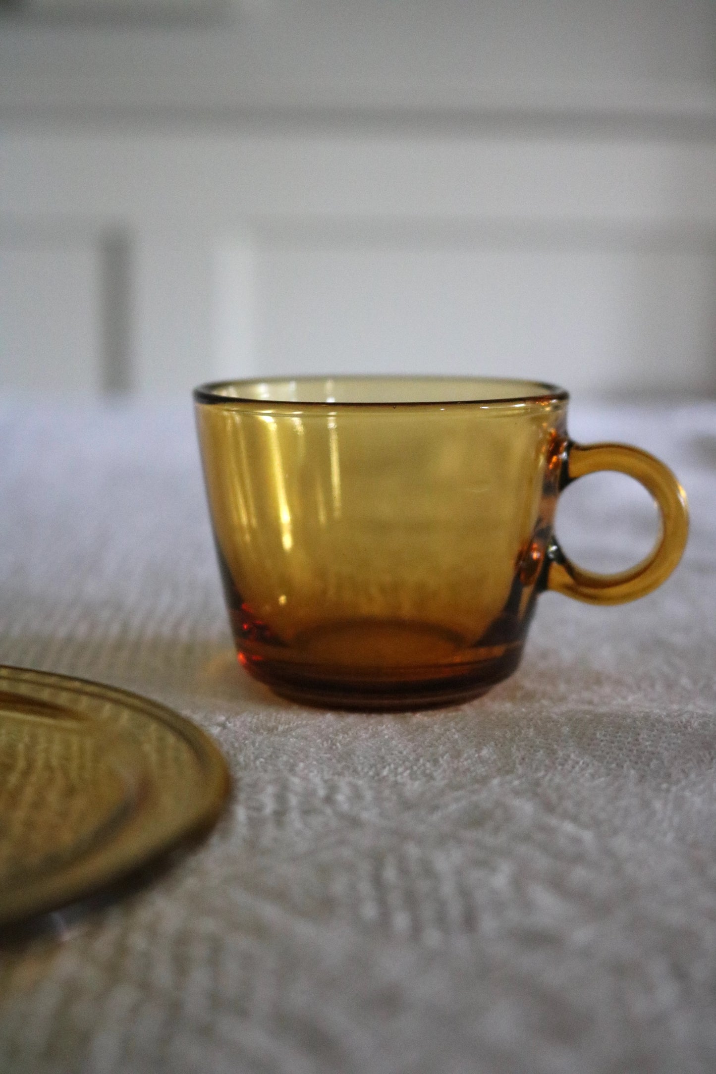 French Vereco amber glass espresso cups, set of 4