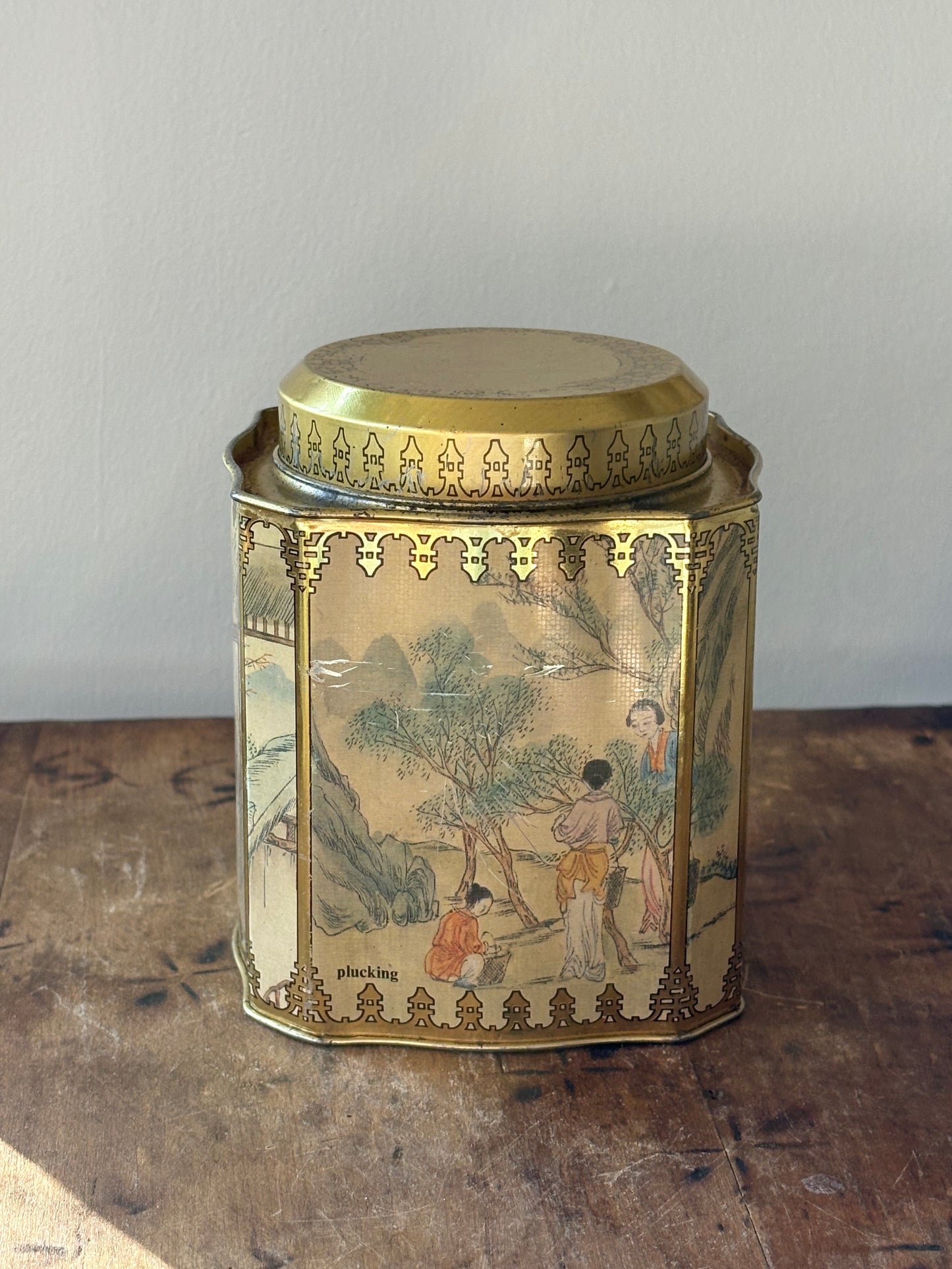 vintage English tea caddy tin
