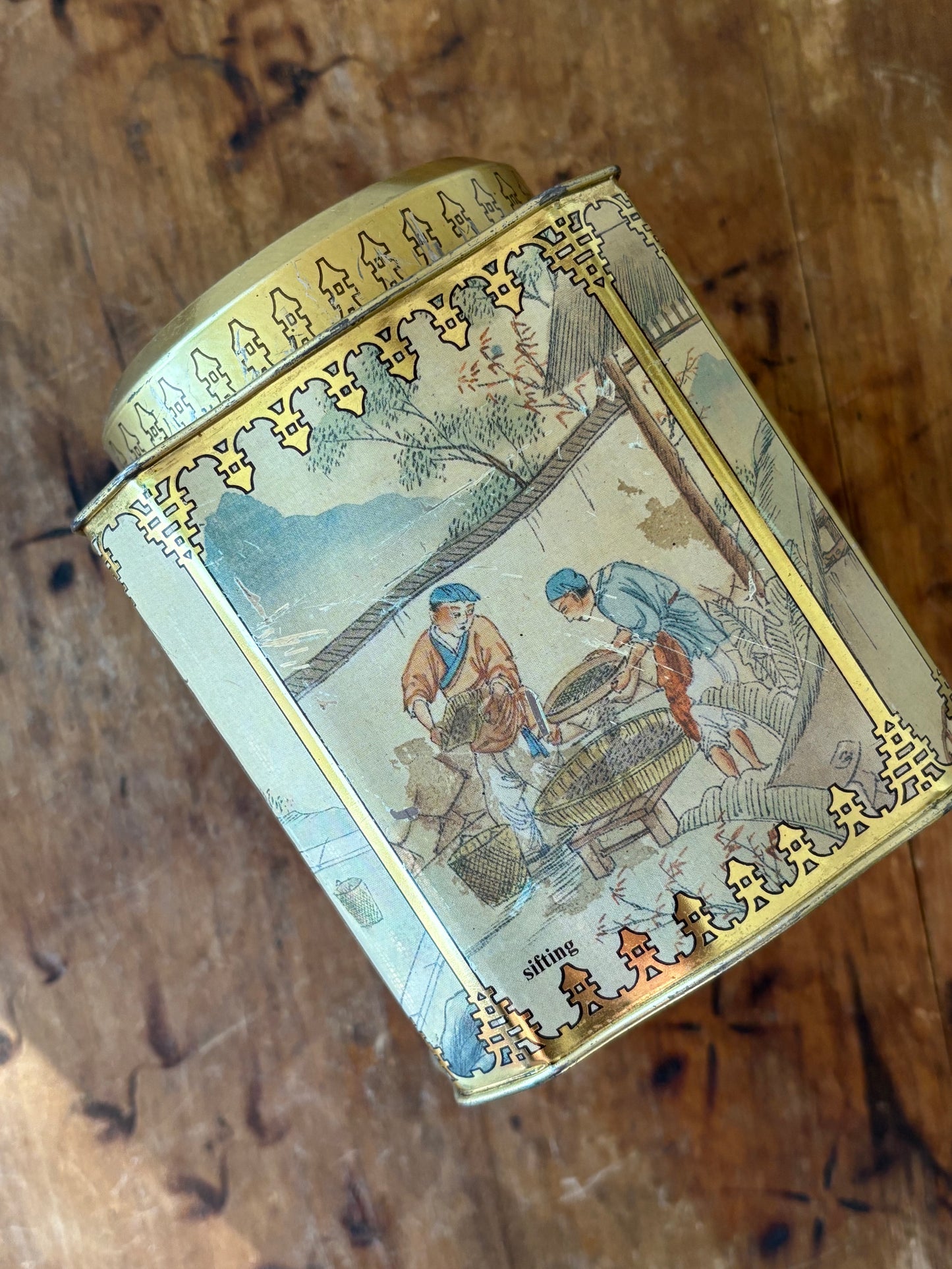 vintage English tea caddy tin