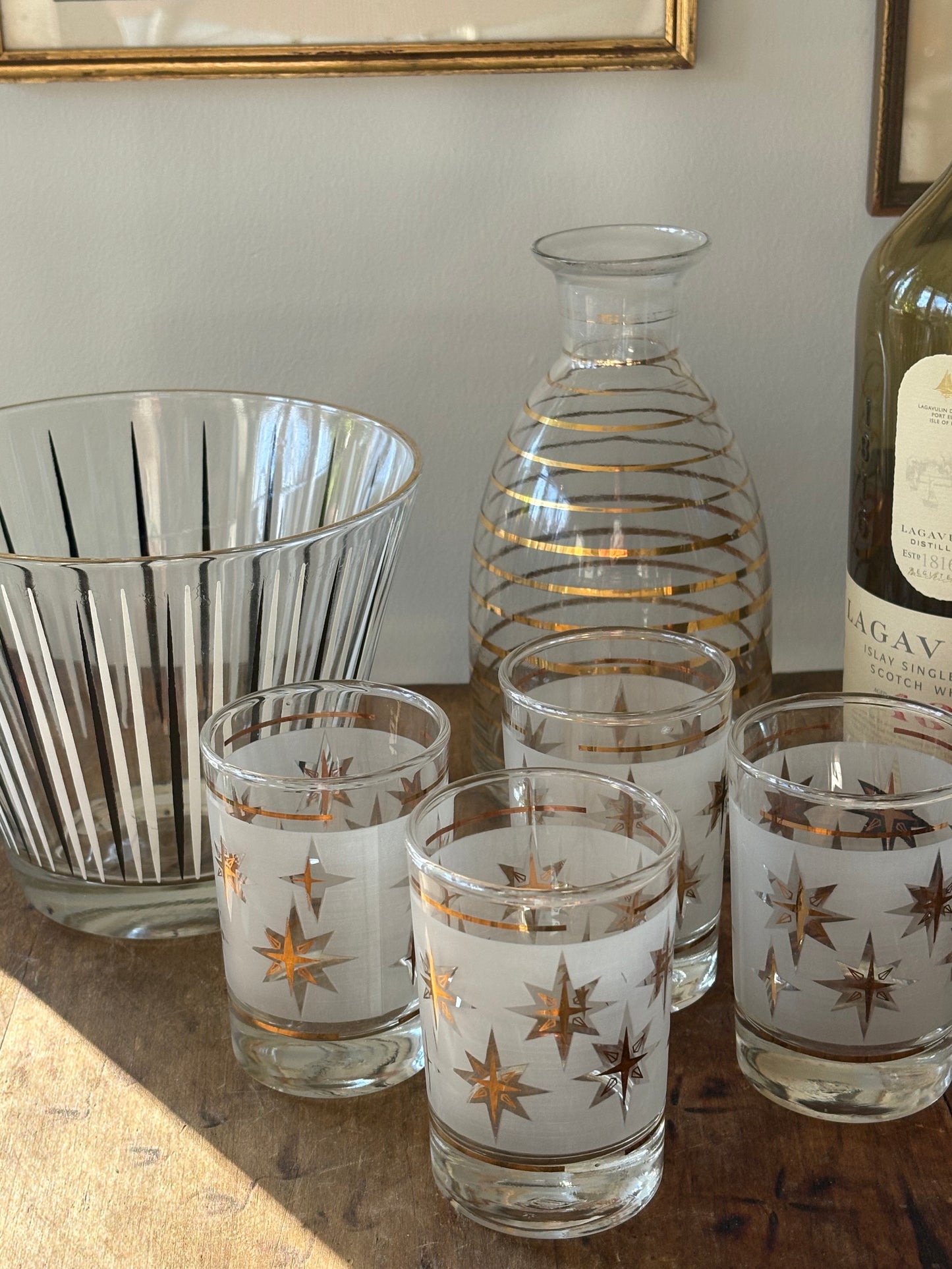 vintage mid century gold starburst glassware - set of 4