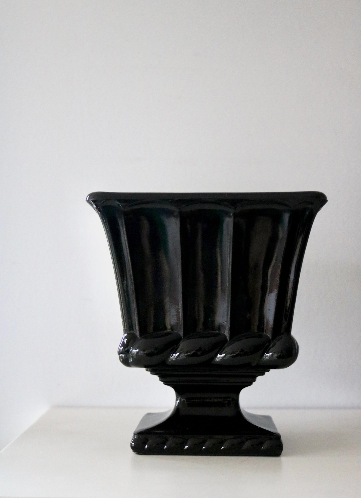 black milk glass pedestal vase