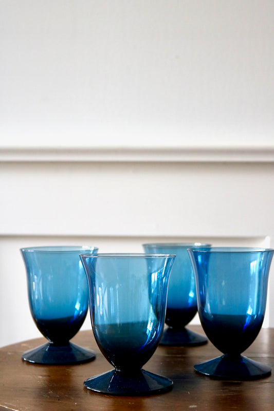 Blue stem glasses, set of 4