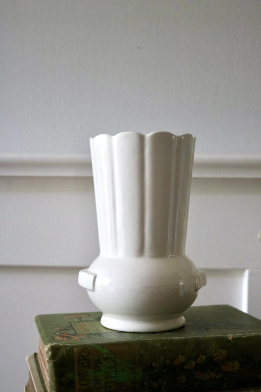 vintage English Crown Devon flower vase, white ivory