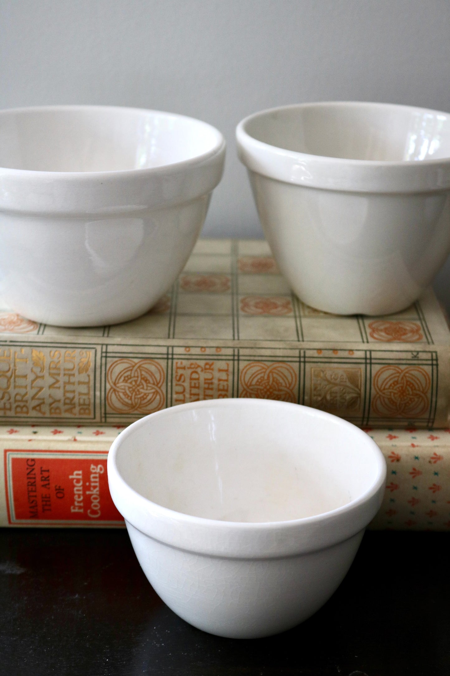 antique English ironstone pudding bowls, set of 3