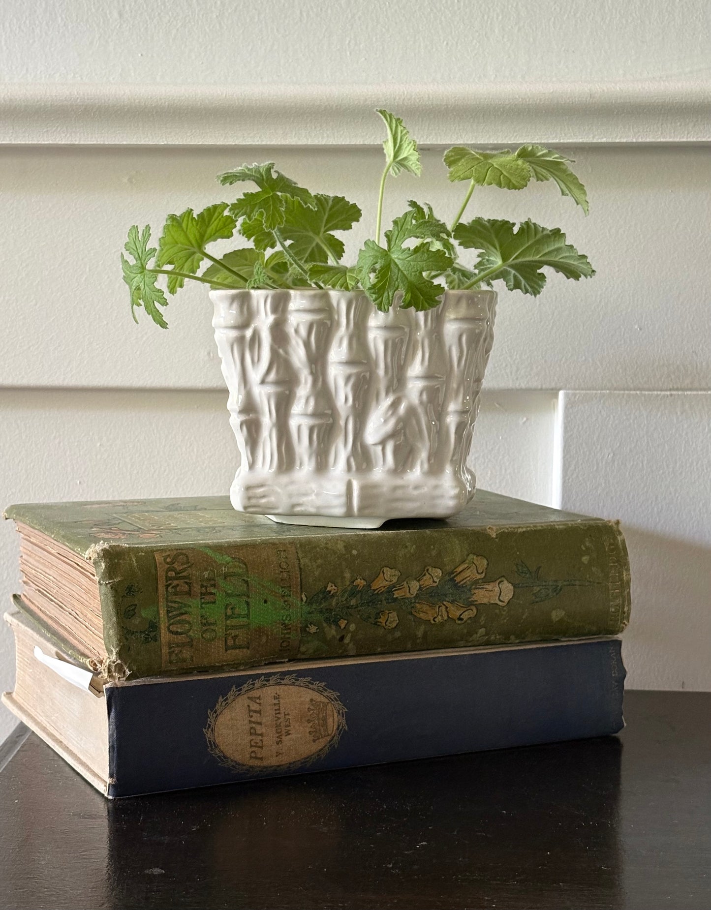 vintage faux bamboo creamware planter