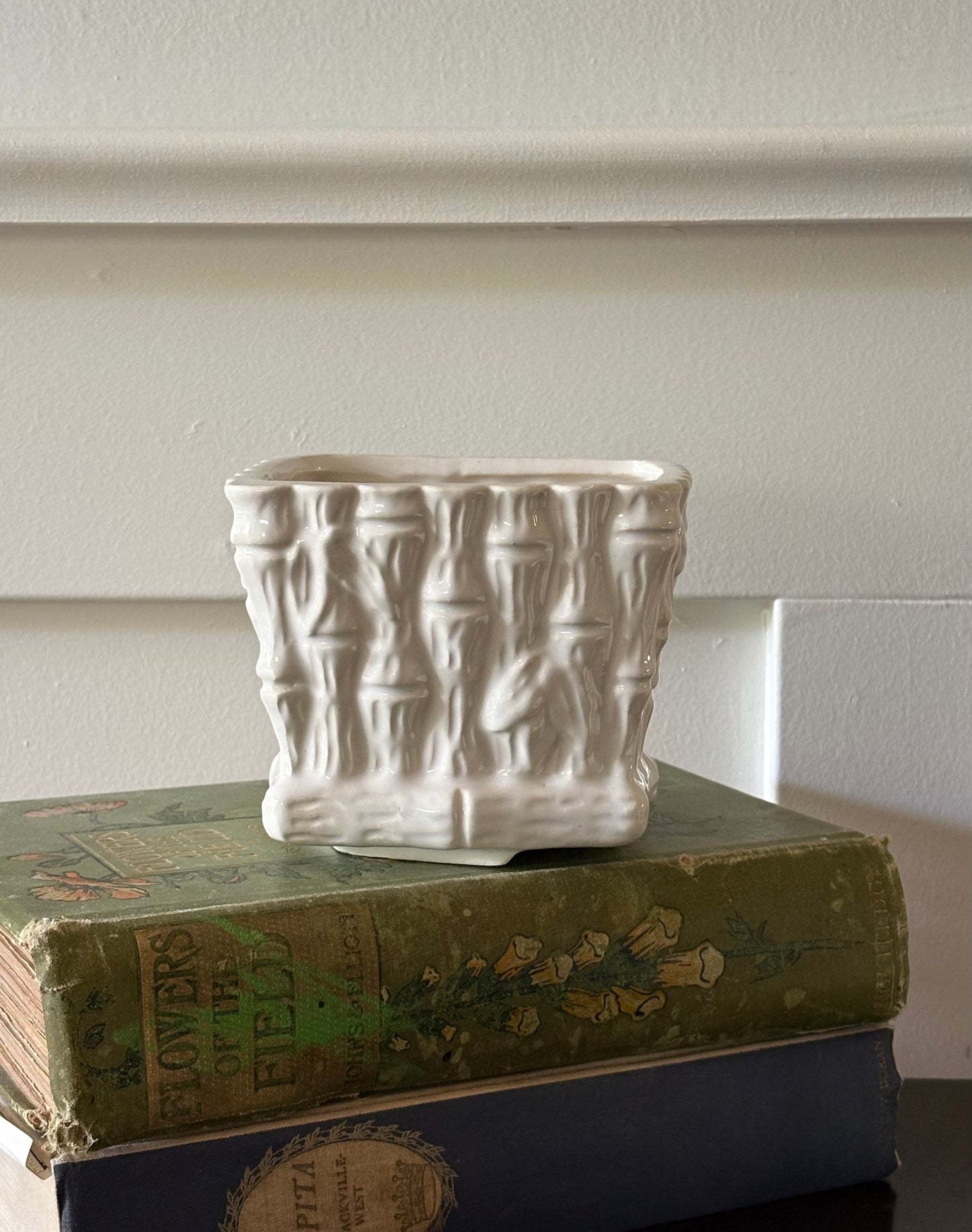 vintage faux bamboo creamware planter