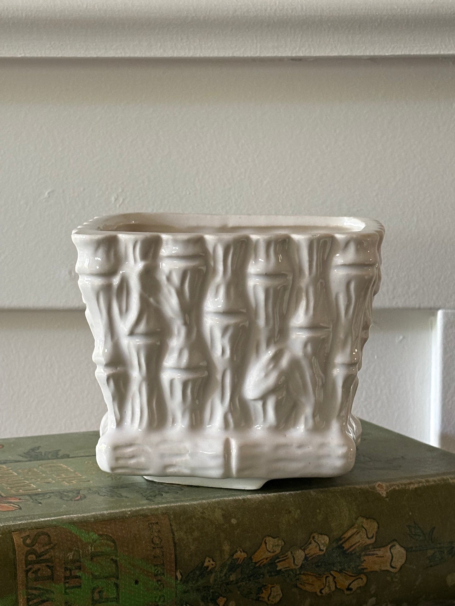vintage faux bamboo creamware planter