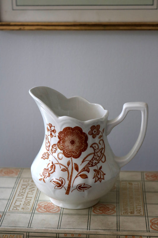 vintage English brown floral pattern Royal Staffordshire Woburn ironstone jug