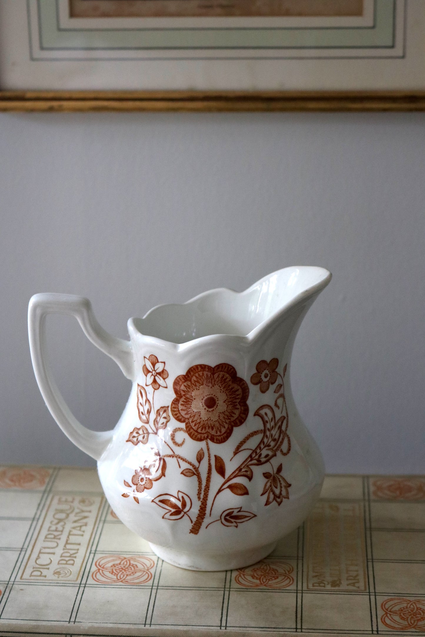 vintage English brown floral pattern Royal Staffordshire Woburn ironstone jug