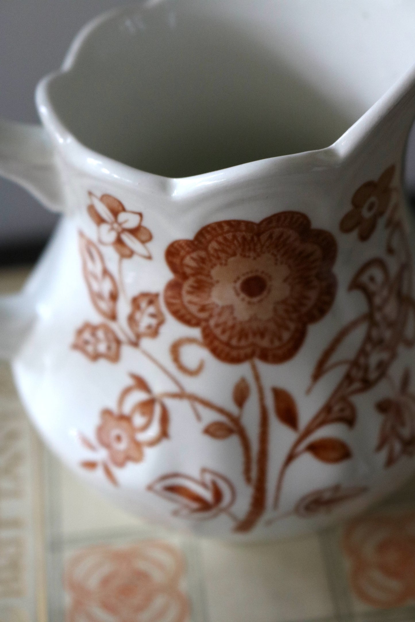 vintage English brown floral pattern Royal Staffordshire Woburn ironstone jug