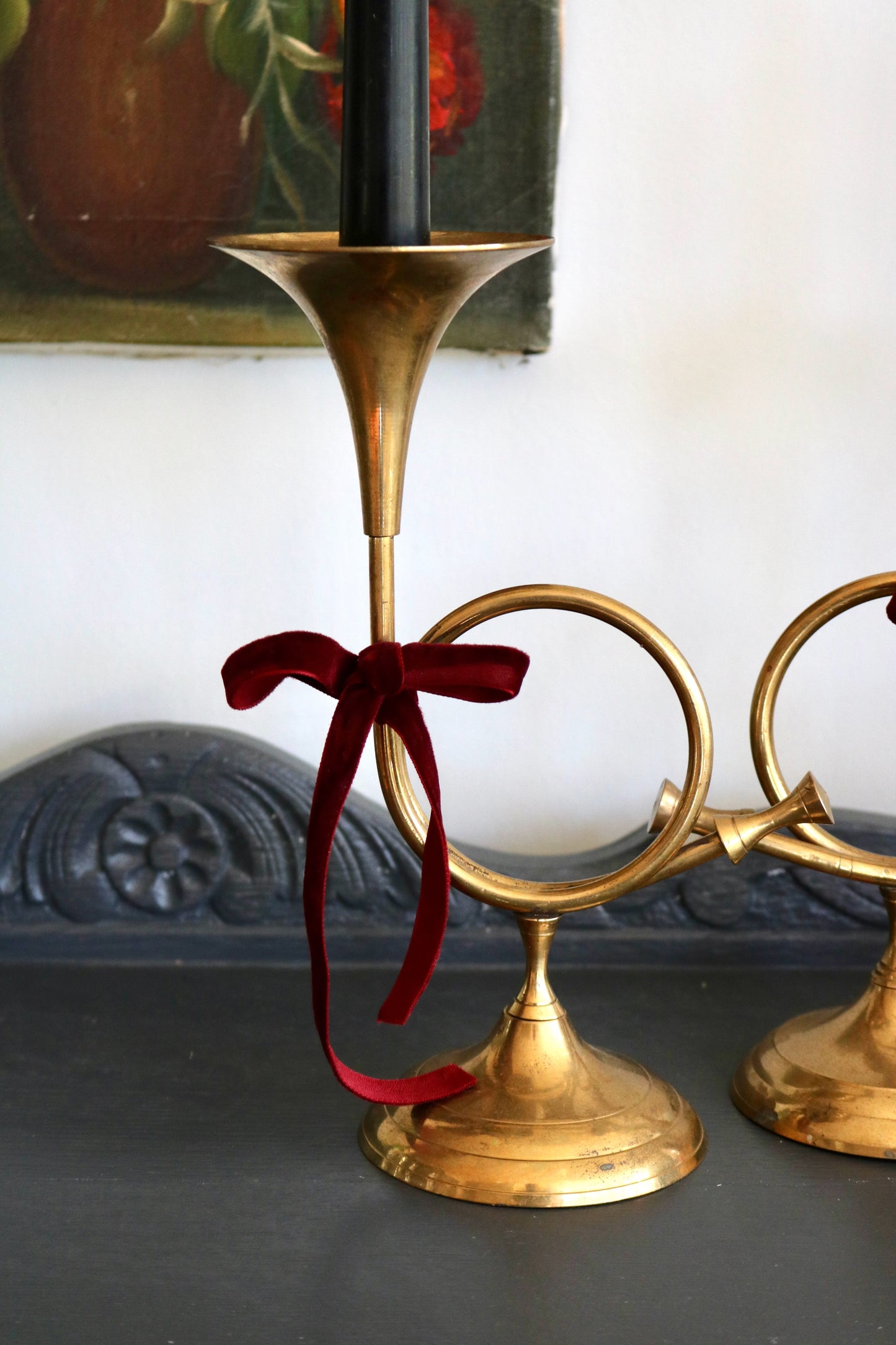 vintage French horn candle stick holders - set of 2