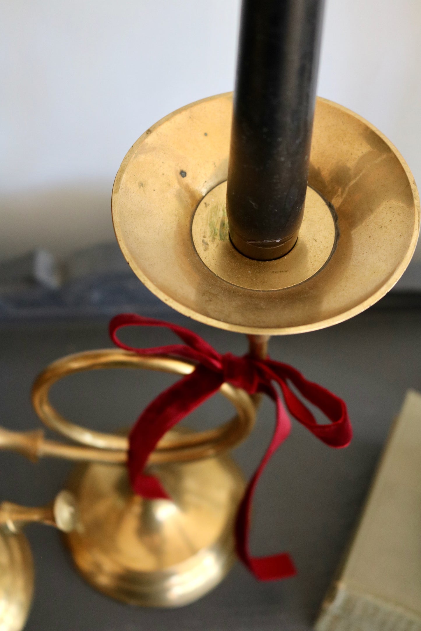 vintage French horn candle stick holders - set of 2