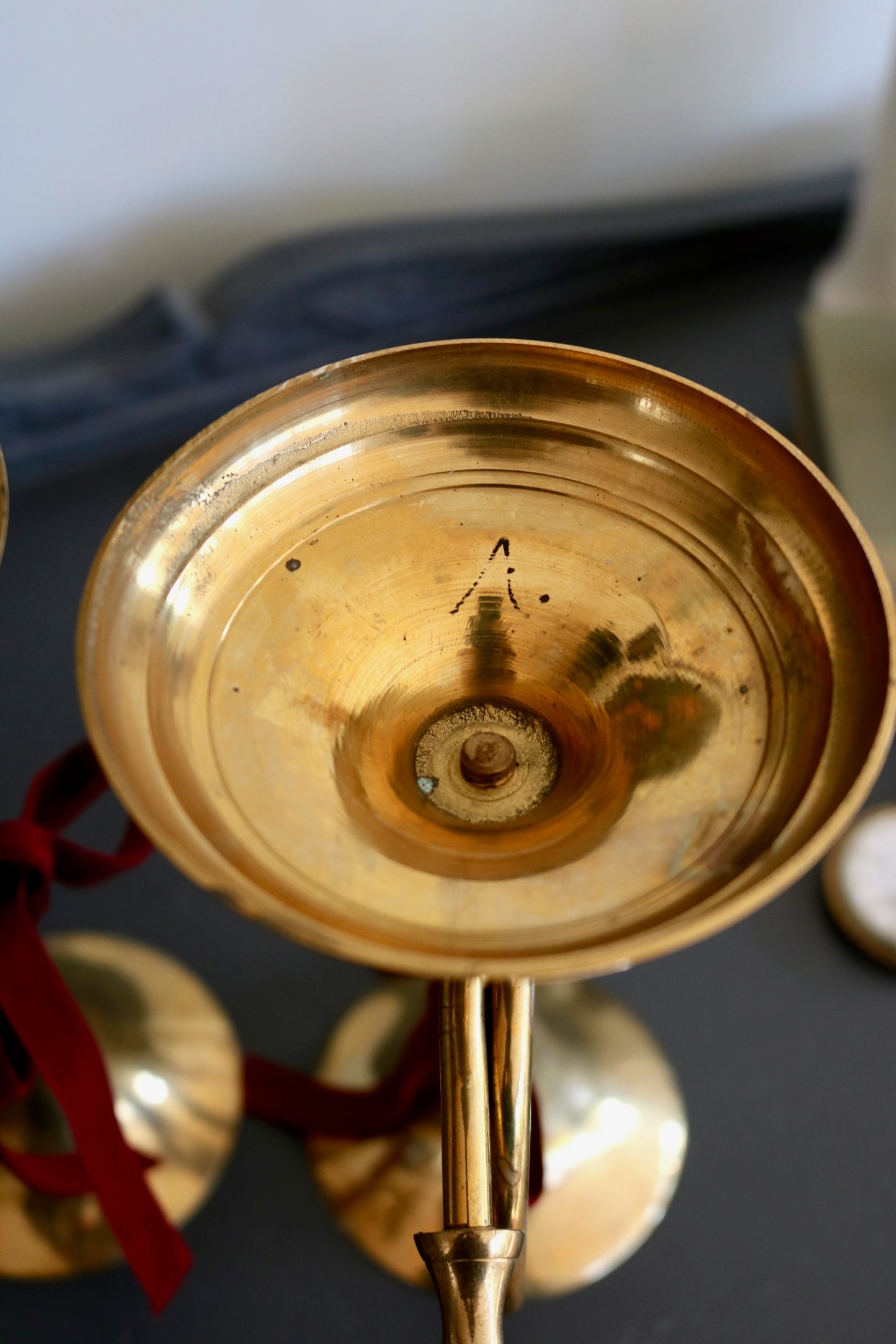 vintage French horn candle stick holders - set of 2