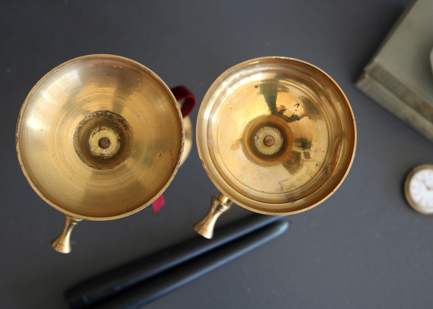 vintage French horn candle stick holders - set of 2